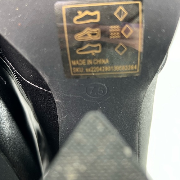 Black Knee High Faux Leather Boots Square Toe Chunky Triangular Heel 7.5 - Picture 11 of 13